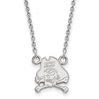 14k White Gold LogoArt East Carolina University Pirate Small Pendant 18 inch Necklace 4W011ECU-18