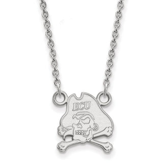 14k White Gold LogoArt East Carolina University Pirate Small Pendant 18 inch Necklace 4W011ECU-18