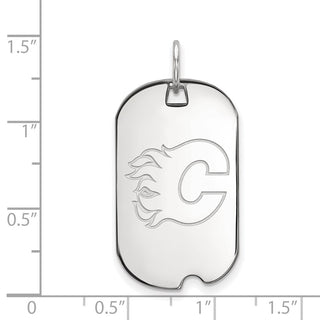 Sterling Silver Rhodium-plated NHL LogoArt Calgary Flames Small Dog Tag Pendant