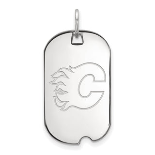 Sterling Silver Rhodium-plated NHL LogoArt Calgary Flames Small Dog Tag Pendant