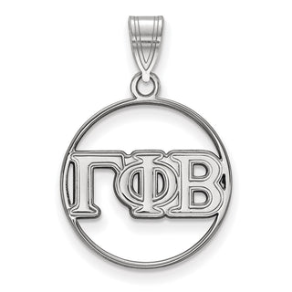 Sterling Silver Rhodium-plated LogoArt Gamma Phi Beta Sorority Greek Letters Medium Circle Pendant