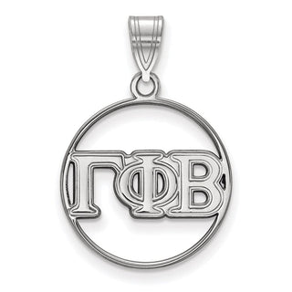 Sterling Silver Rhodium-plated LogoArt Gamma Phi Beta Sorority Greek Letters Medium Circle Pendant
