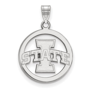 Sterling Silver Rhodium-plated LogoArt Iowa State University Medium Circle Pendant