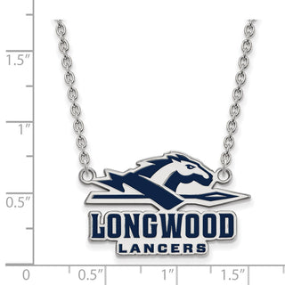 Sterling Silver Rhodium-plated LogoArt Longwood University Lancers Large Enameled Pendant 18 inch Necklace
