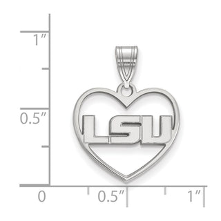 Sterling Silver Rhodium-plated LogoArt Louisiana State University L-S-U Heart Pendant