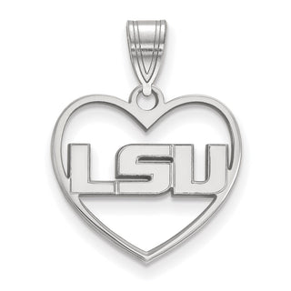 Sterling Silver Rhodium-plated LogoArt Louisiana State University L-S-U Heart Pendant