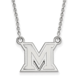 Sterling Silver Rhodium-plated LogoArt Miami University Ohio Letter M Small Pendant 18 inch Necklace