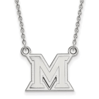 14k White Gold LogoArt Miami University Ohio Letter M Small Pendant 18 inch Necklace