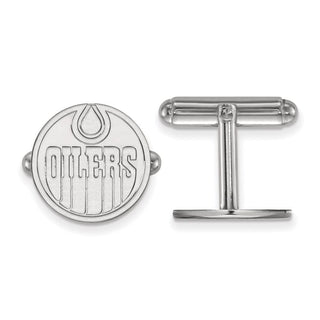 Sterling Silver Rhodium-plated NHL LogoArt Edmonton Oilers Cuff Links