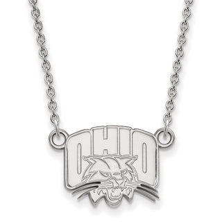 Sterling Silver Rhodium-plated LogoArt Ohio University Small Pendant 18 inch Necklace