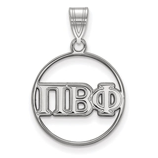 Sterling Silver Rhodium-plated LogoArt Pi Beta Phi Sorority Greek Letters Medium Circle Pendant