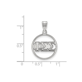 Sterling Silver Rhodium-plated LogoArt Phi Sigma Sigma Sorority Greek Letters Medium Circle Pendant