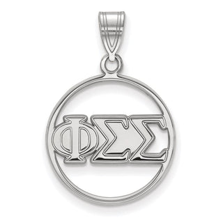 Sterling Silver Rhodium-plated LogoArt Phi Sigma Sigma Sorority Greek Letters Medium Circle Pendant