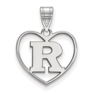Sterling Silver Rhodium-plated LogoArt Rutgers University Letter R Heart Pendant