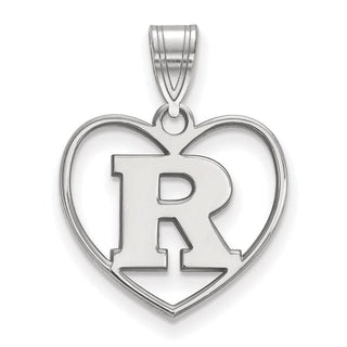 Sterling Silver Rhodium-plated LogoArt Rutgers University Letter R Heart Pendant