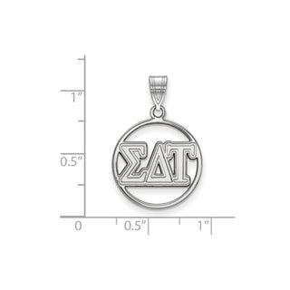 Sterling Silver Rhodium-plated LogoArt Sigma Delta Tau Sorority Greek Letters Medium Circle Pendant