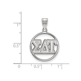 Sterling Silver Rhodium-plated LogoArt Sigma Delta Tau Sorority Greek Letters Medium Circle Pendant
