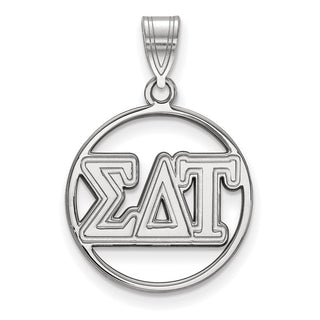Sterling Silver Rhodium-plated LogoArt Sigma Delta Tau Sorority Greek Letters Medium Circle Pendant
