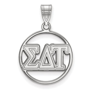 Sterling Silver Rhodium-plated LogoArt Sigma Delta Tau Sorority Greek Letters Medium Circle Pendant