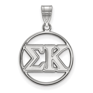 Sterling Silver Rhodium-plated LogoArt Sigma Kappa Sorority Greek Letters Medium Circle Pendant