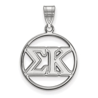 Sterling Silver Rhodium-plated LogoArt Sigma Kappa Sorority Greek Letters Medium Circle Pendant