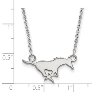 14k White Gold LogoArt Southern Methodist University Mustang Small Pendant 18 inch Necklace
