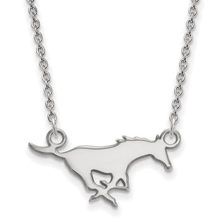 14k White Gold LogoArt Southern Methodist University Mustang Small Pendant 18 inch Necklace
