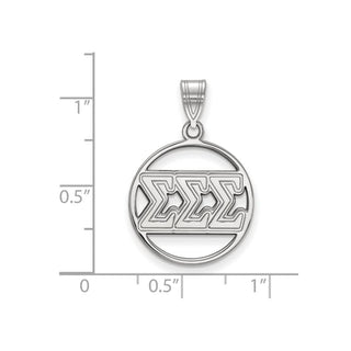 Sterling Silver Rhodium-plated LogoArt Sigma Sigma Sigma Sorority Greek Letters Medium Circle Pendant