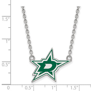 Sterling Silver Rhodium-plated NHL LogoArt Dallas Stars Large Enameled Pendant 18 inch Necklace