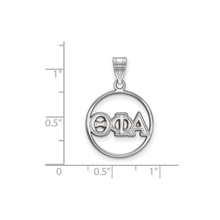 Sterling Silver Rhodium-plated LogoArt Theta Phi Alpha Sorority Greek Letters Medium Circle Pendant