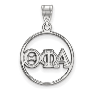 Sterling Silver Rhodium-plated LogoArt Theta Phi Alpha Sorority Greek Letters Medium Circle Pendant