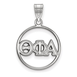 Sterling Silver Rhodium-plated LogoArt Theta Phi Alpha Sorority Greek Letters Medium Circle Pendant