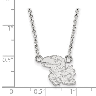 14k White Gold LogoArt University of Kansas Jayhawk Small Pendant 18 inch Necklace