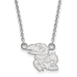 14k White Gold LogoArt University of Kansas Jayhawk Small Pendant 18 inch Necklace