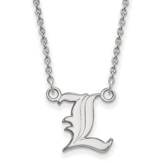 Sterling Silver Rhodium-plated LogoArt University of Louisville Letter L Small Pendant 18 inch Necklace