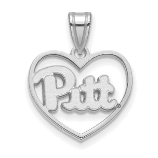 Sterling Silver Rhodium-plated LogoArt University of Pittsburgh Pendant in Heart