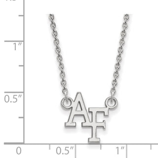 14k White Gold LogoArt United States Air Force Academy A-F Small Pendant 18 inch Necklace