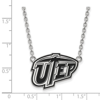 Sterling Silver Rhodium-plated LogoArt University of Texas at El Paso Large Enameled Pendant 18 inch Necklace