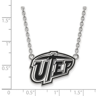 Sterling Silver Rhodium-plated LogoArt University of Texas at El Paso Large Enameled Pendant 18 inch Necklace