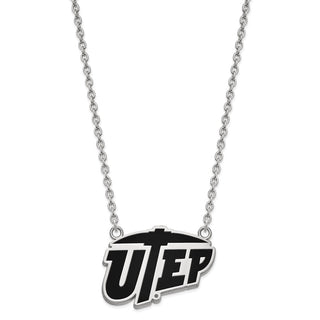 Sterling Silver Rhodium-plated LogoArt University of Texas at El Paso Large Enameled Pendant 18 inch Necklace