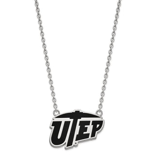 Sterling Silver Rhodium-plated LogoArt University of Texas at El Paso Large Enameled Pendant 18 inch Necklace