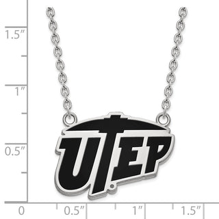Sterling Silver Rhodium-plated LogoArt University of Texas at El Paso Large Enameled Pendant 18 inch Necklace