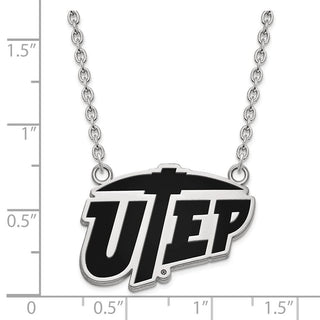 Sterling Silver Rhodium-plated LogoArt University of Texas at El Paso Large Enameled Pendant 18 inch Necklace