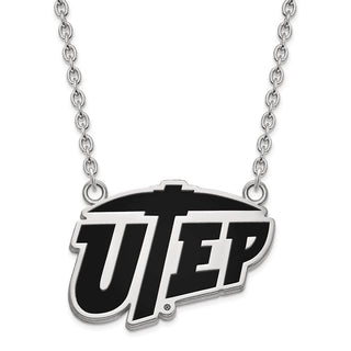 Sterling Silver Rhodium-plated LogoArt University of Texas at El Paso Large Enameled Pendant 18 inch Necklace