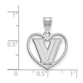 Sterling Silver Rhodium-plated LogoArt Villanova University Letter V Heart Pendant