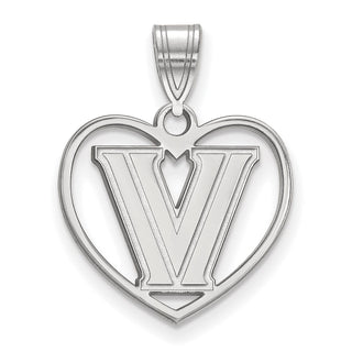 Sterling Silver Rhodium-plated LogoArt Villanova University Letter V Heart Pendant