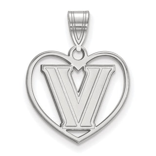 Sterling Silver Rhodium-plated LogoArt Villanova University Letter V Heart Pendant