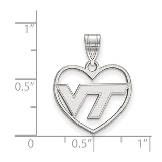 Sterling Silver Rhodium-plated LogoArt Virginia Tech V-T Heart Pendant