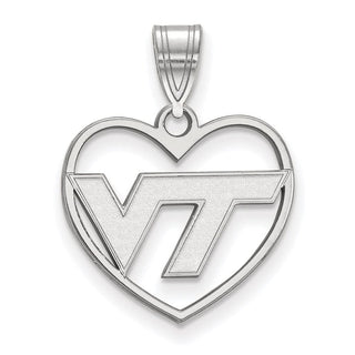 Sterling Silver Rhodium-plated LogoArt Virginia Tech V-T Heart Pendant