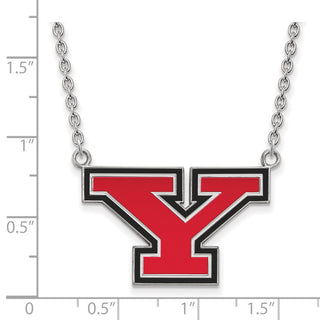 Sterling Silver Rhodium-plated LogoArt Youngstown State University Letter Y Large Enameled Pendant 18 inch Necklace